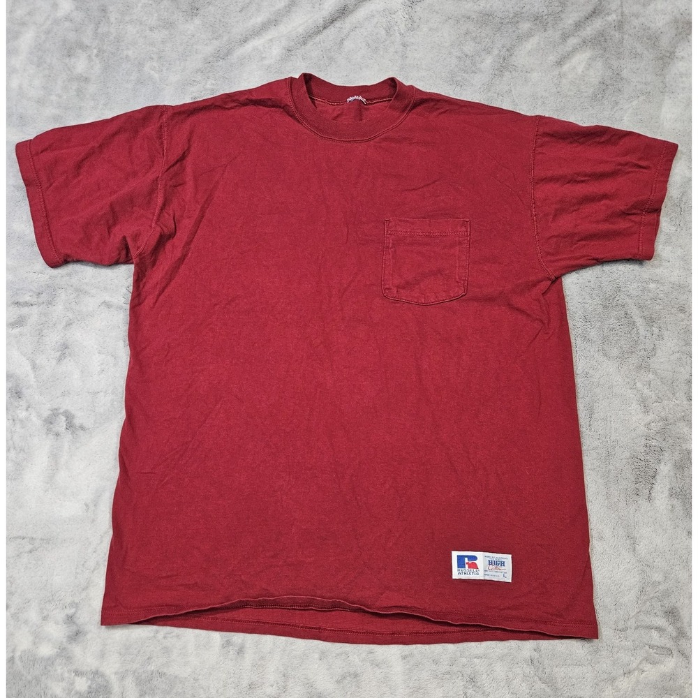 Vintage Russell Athletic Shirt Men's Large Red Pocket High Cotton Made USA